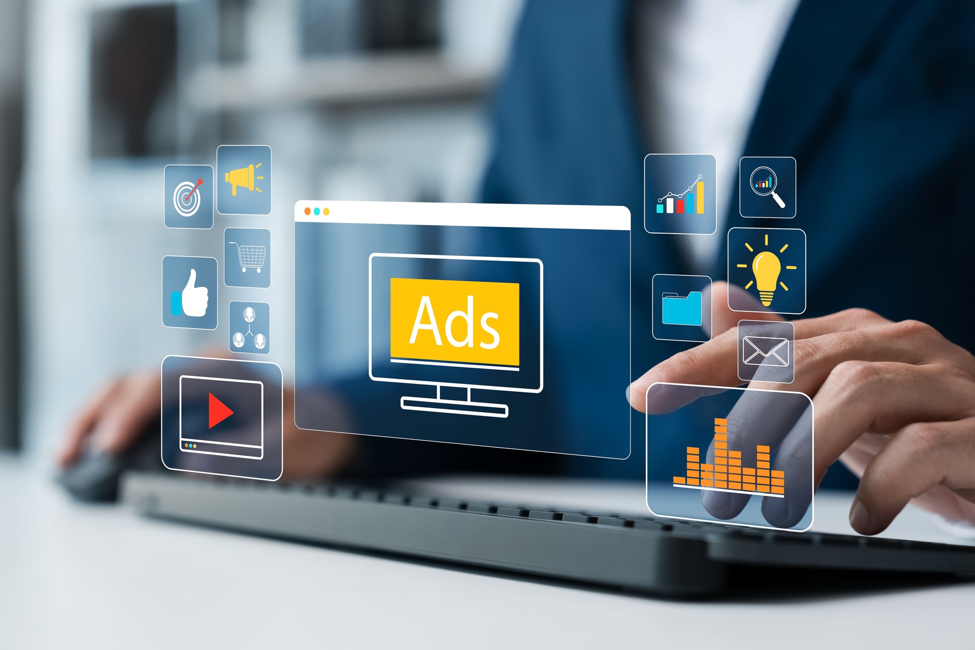 Online Advertising Concepts To Target Customers, Influencer Marketing Social media.